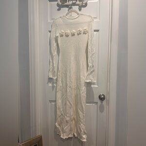 Commense Cream Long Sleeve Dress with Floral Accents